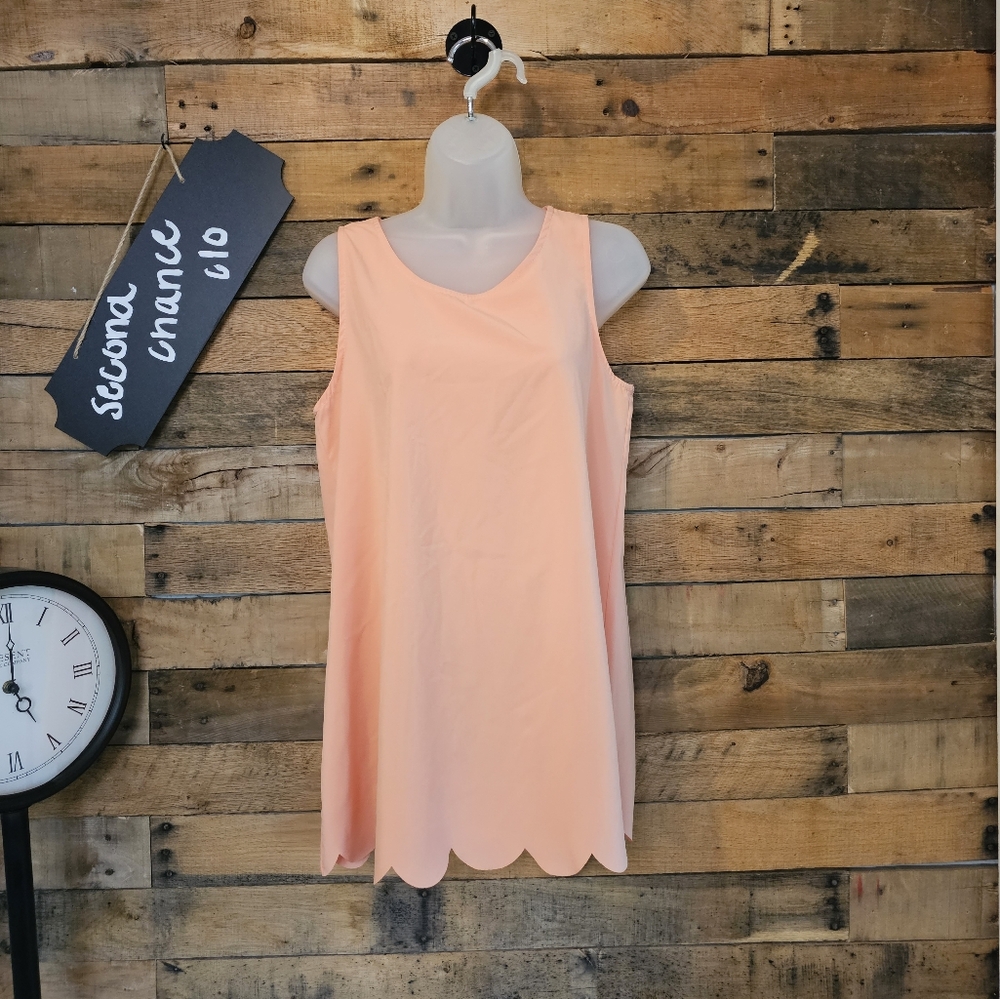 SALE-12pm By Mon Ami Wms Peach a-line tunic Tank with scallop edge bottom SZ S